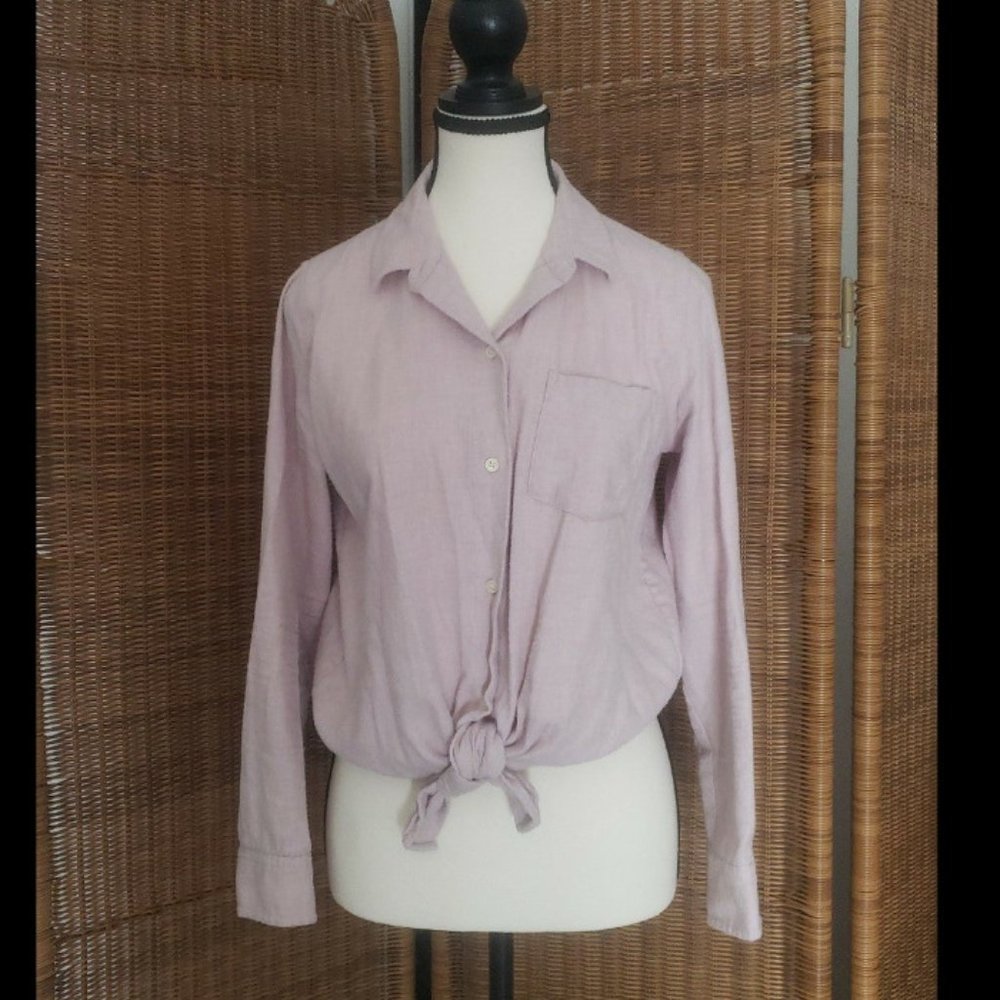 Madewell flannel tie front long sleeve top size Medium
